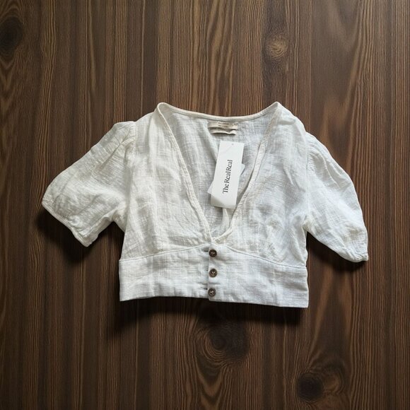 PULL & BEAR White Crop Short Sleeve Button Bolero Size Small - Picture 1 of 7